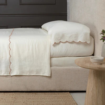 POM POM KELLY LINEN SHEET SET - Cream/Terracotta