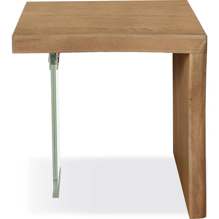 Live-Edge Oak & Glass End Table
