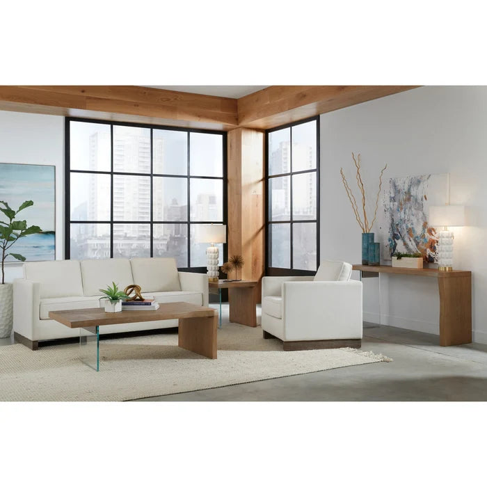 Live-Edge Oak & Glass End Table