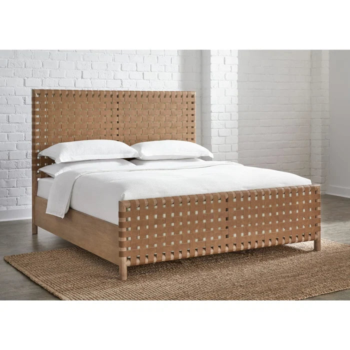 Woven Leather Panel Bed-Eastern King