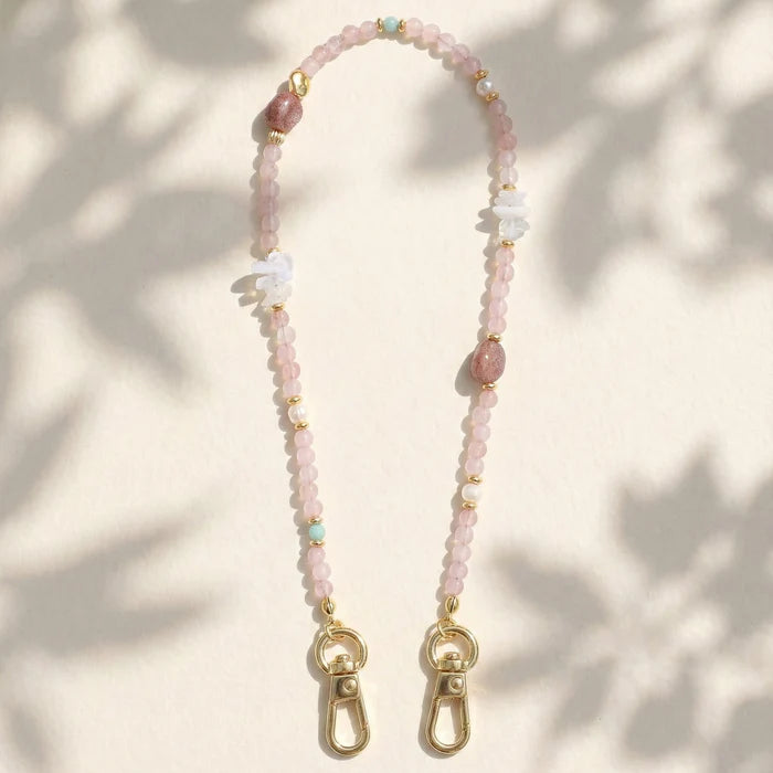 Natural Stone Phone Chain - Rose Quartz