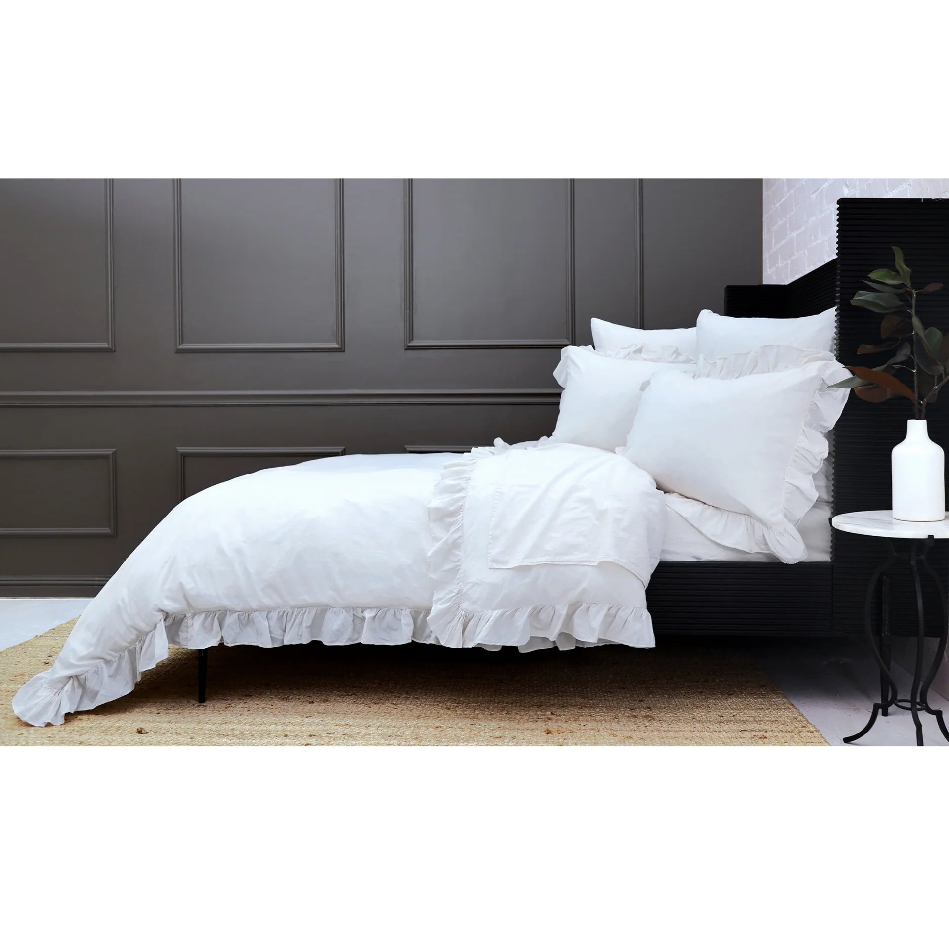 POM POM ROWAN CRINKLED COTTON DUVET SET - WHITE