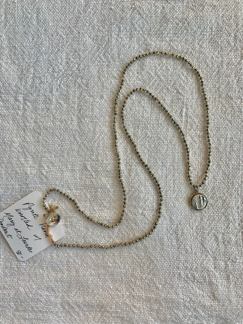 Khayam Jewels Pyrite Hand Knotted with Mary at Lourdes Pendant