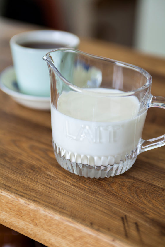 SMALL GLASS PITCHER, "LAIT"