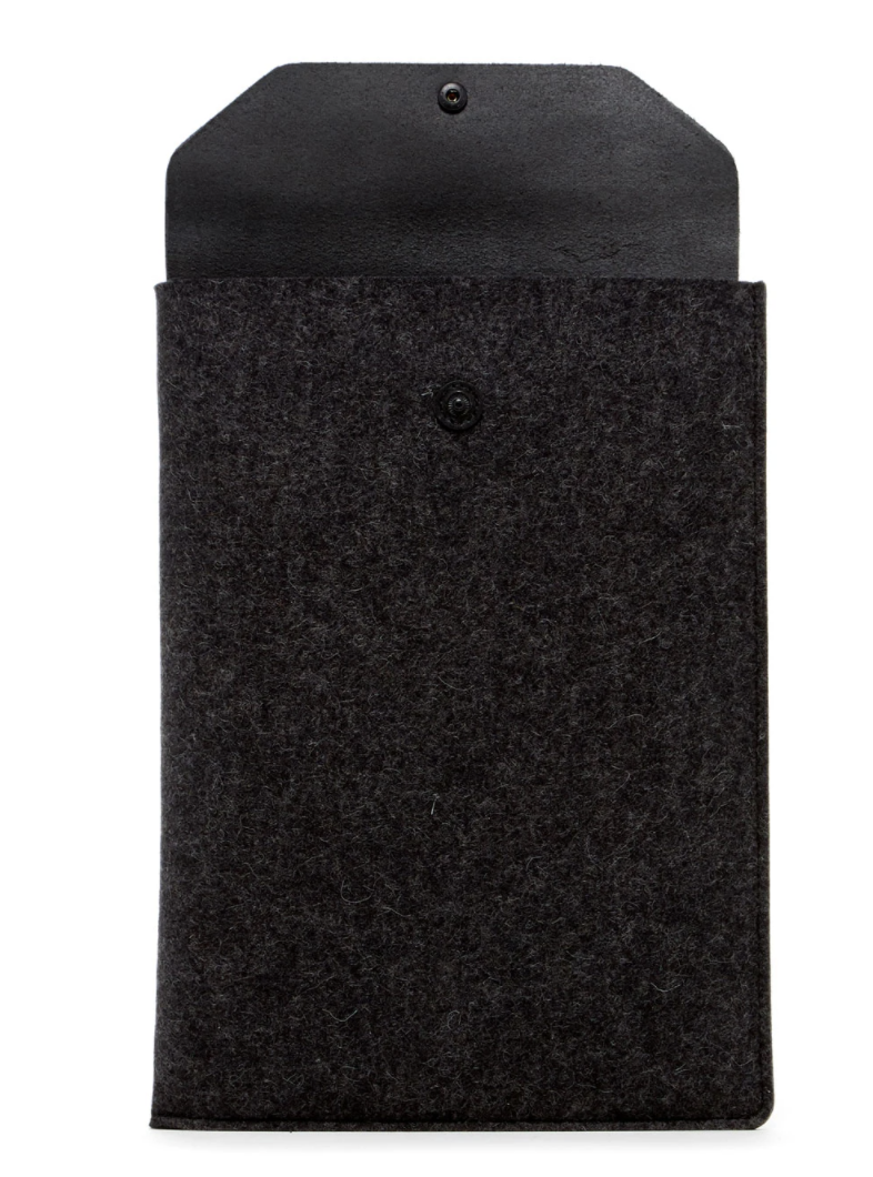 CLASSIC LAPTOP SLEEVE - CHARCOAL AND LEATHER
