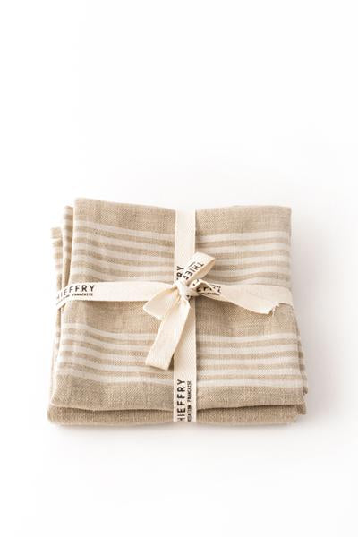 SET OF 2 WHITE & NATURAL LINEN DISH TOWELS